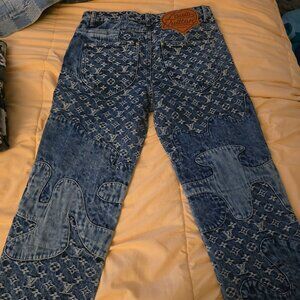 Louis Vuitton x Nigo LV monogram distressed denim pants 32 runs small
